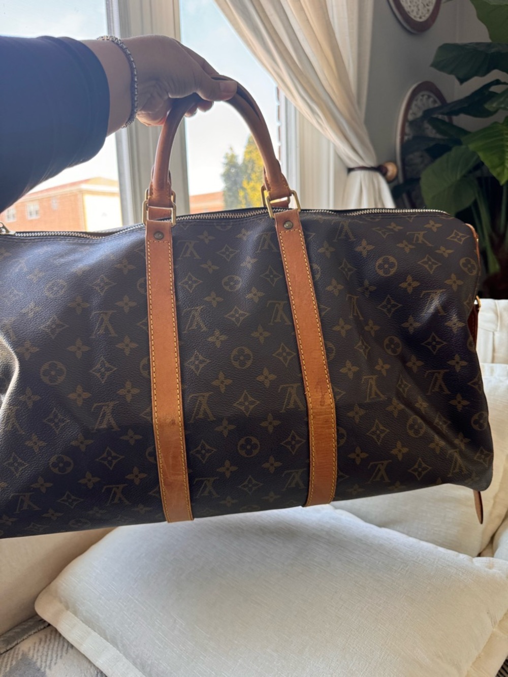 Louis Vuitton Monogram Canvas Travel Duffel in Brown and Tan Leather